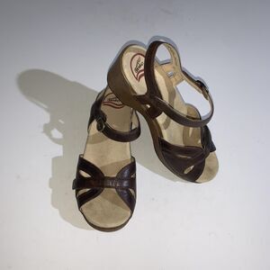 Dansko Sandals Womens 7.5 Brown Leather Slingback Wedge Comfort Shoes EU 38